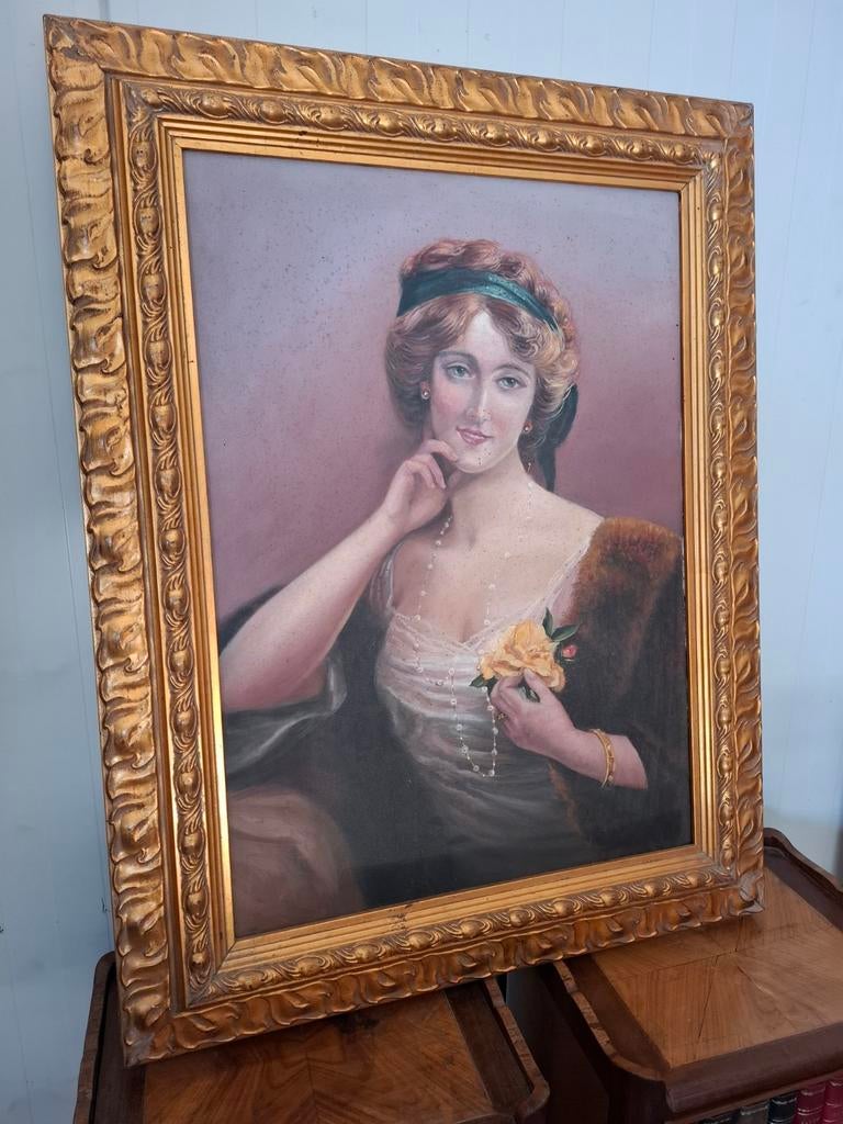 Emile Vernon (lady with yellow rose), Antiek en Kunst, Kunst | Schilderijen | Klassiek, Ophalen