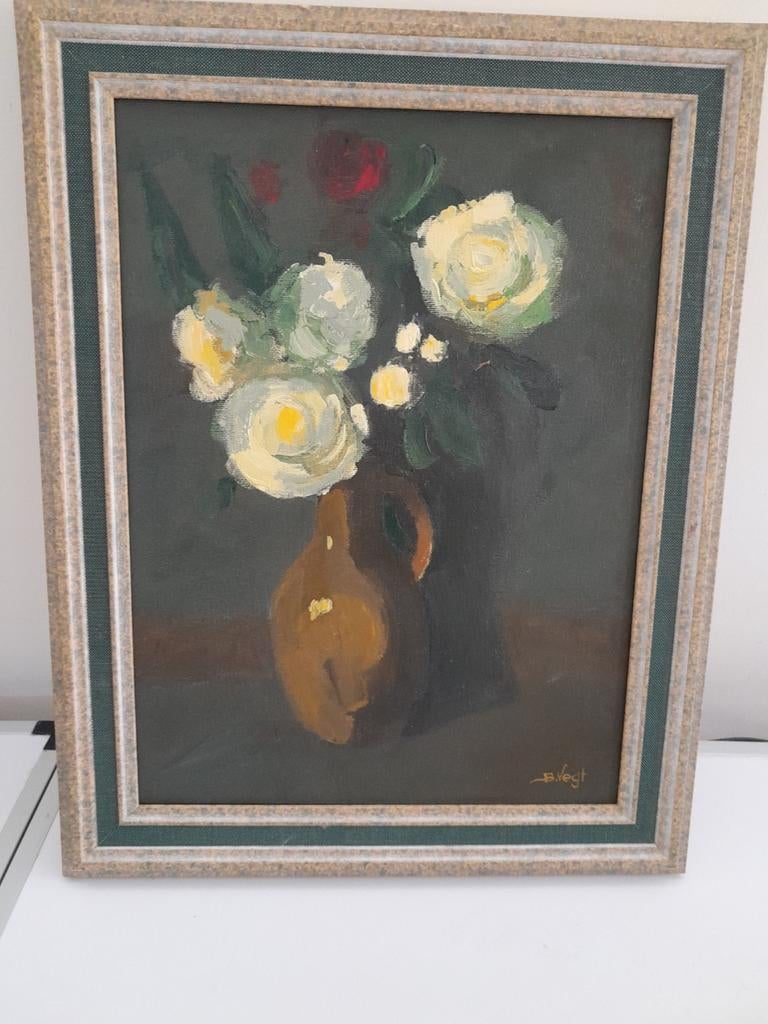 Schilderij Bloemen in vaas door Bram Vegt, Ophalen of Verzenden