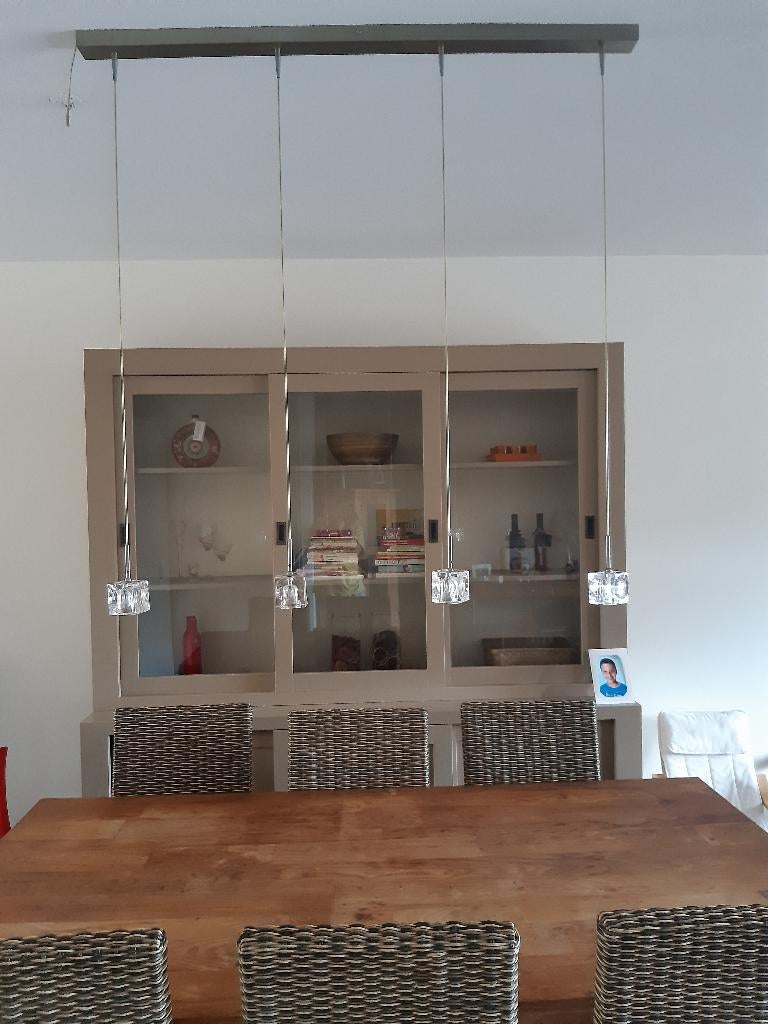 Glazen hanglamp met 4 glazen kubussen, Ophalen, Gebruikt, Glas, 75 cm of meer