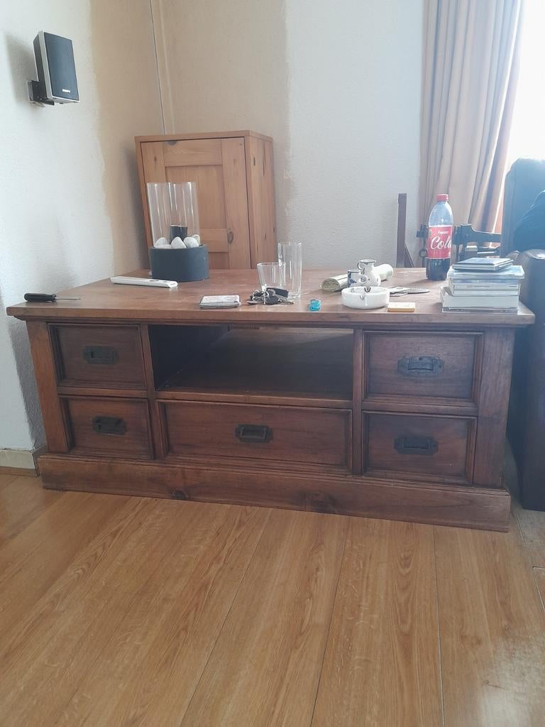 Grenen salontafel. 5 lades, Ophalen of Verzenden