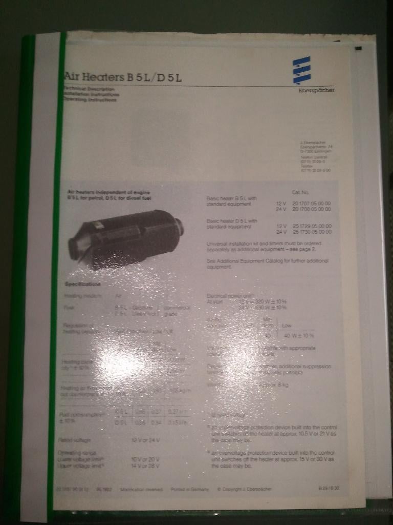 (kopie) engelse handleiding EBERSPÄCHER type B5L / D5L, Watersport en Boten, Ophalen of Verzenden, Nieuw, Motor en Techniek