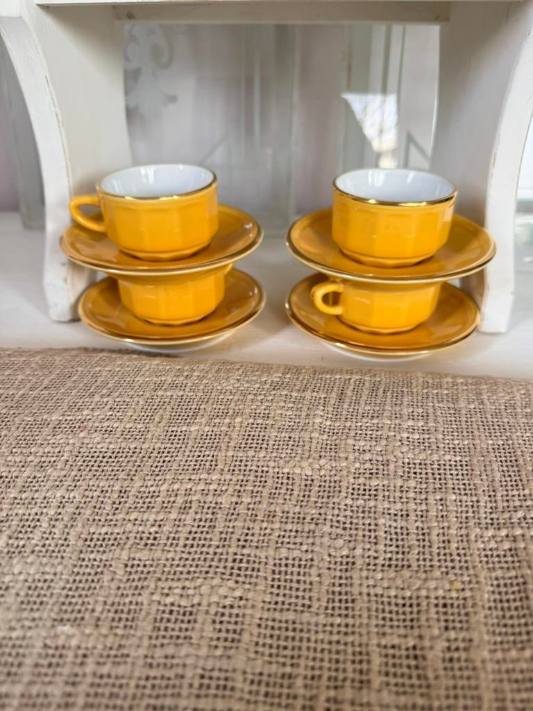 Apilco yves Deshoulieres 4x gele bistro kop schotels limoges, Ophalen, Kop en/of schotel, Verzilverd, Zo goed als nieuw