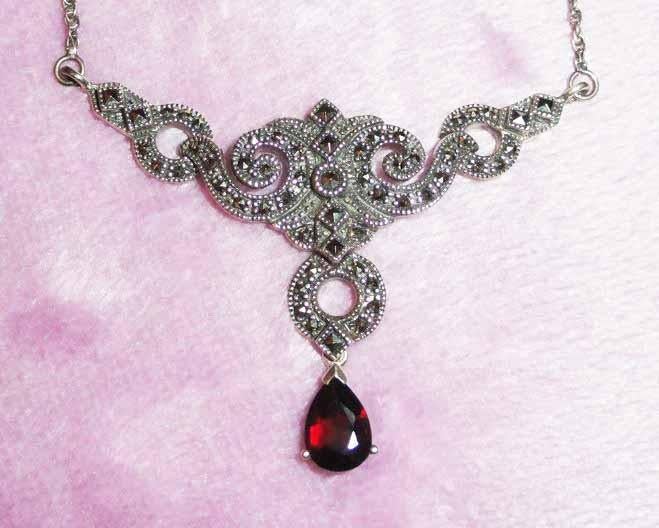 Ketting Zilver 925 Granaat Markasiet, Met edelsteen, Overige kleuren, Ophalen of Verzenden, Zo goed als nieuw