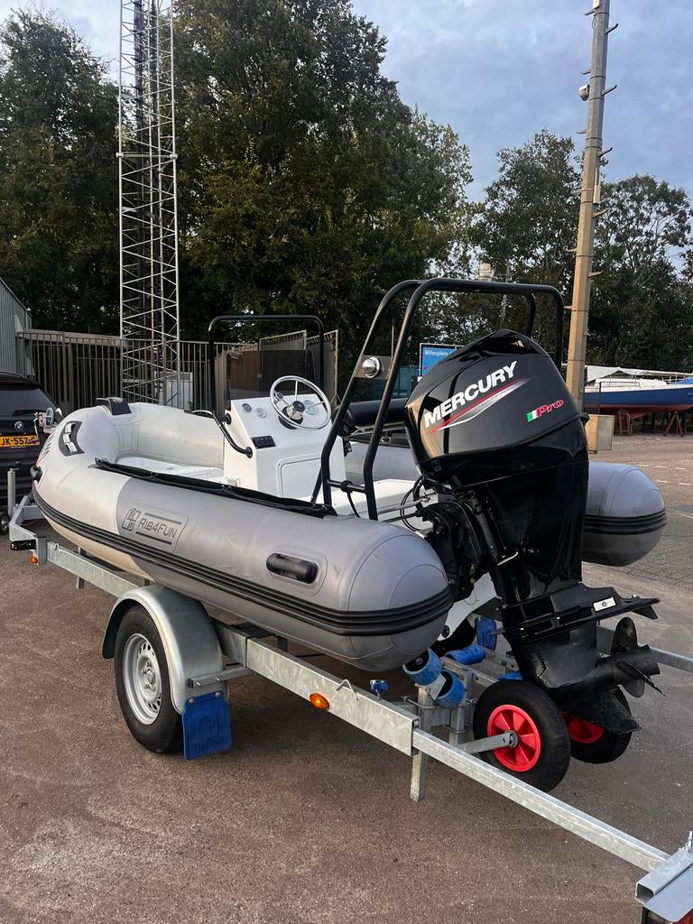 Rib Rubberboot 4,20m met 60PK Mercury buitenboordmotor, Watersport en Boten, Rubberboten, Gebruikt, Benzine, Minder dan 70 pk