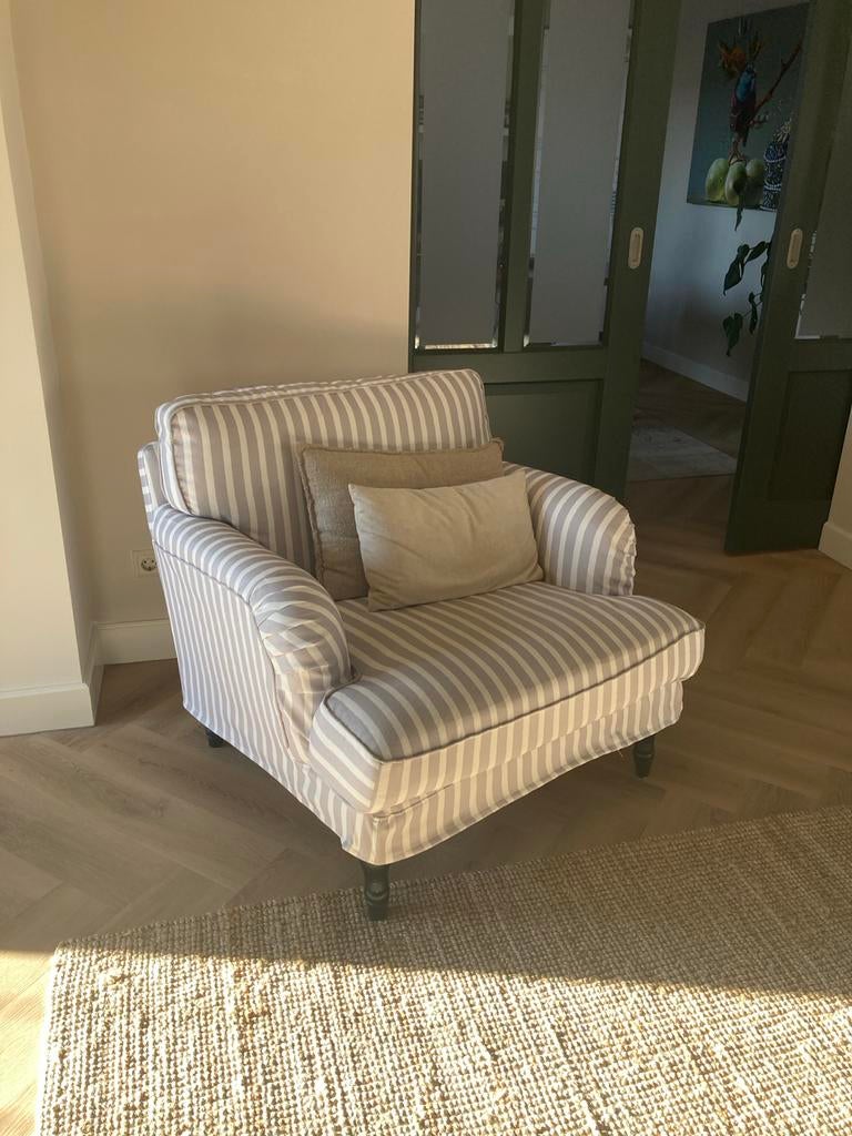 Stocksund fauteuil met streepjespatroon, Ophalen of Verzenden, Gebruikt, Stof, 75 tot 100 cm