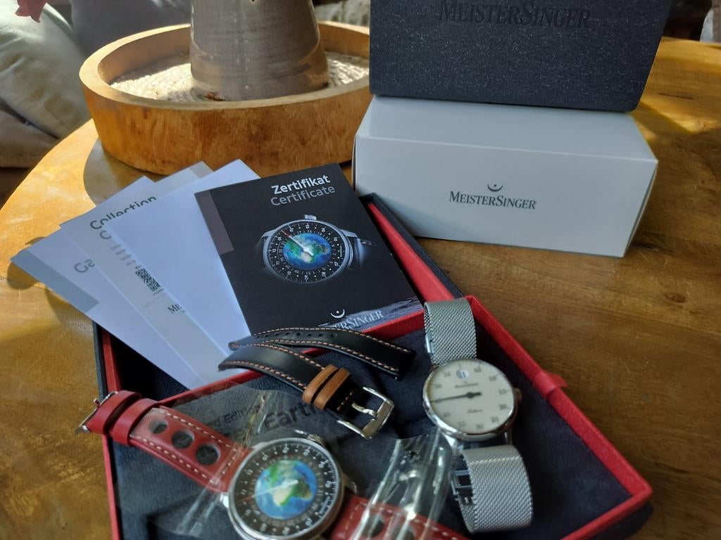 2 Prachtige Meistersinger Automatic horloges Full-set, Overige merken, Leer, Staal, Polshorloge