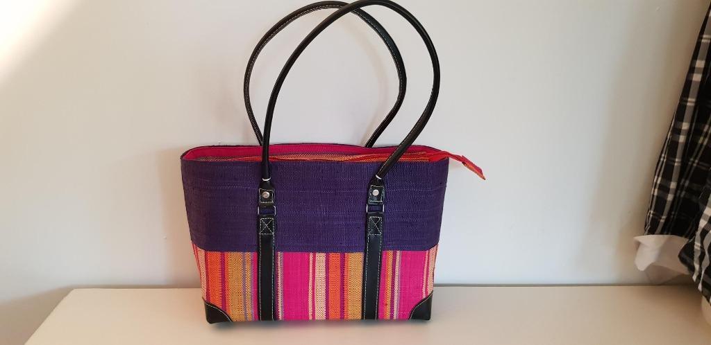 K299  mini strandtas van gekleurd gras en PU lederen,, -, -, Shopper, Ophalen of Verzenden