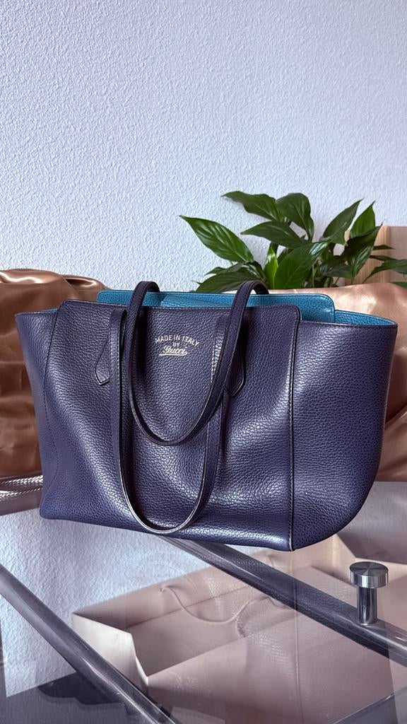 Gucci Swing Tote Handtas Navy Blue, Ophalen of Verzenden, Zo goed als nieuw, Blauw, Handtas