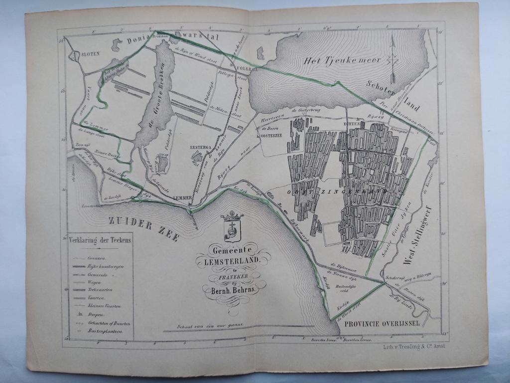 22 / Lemsterland  met Tjeukemeer Zeldzame litho uit 1861, Ophalen of Verzenden