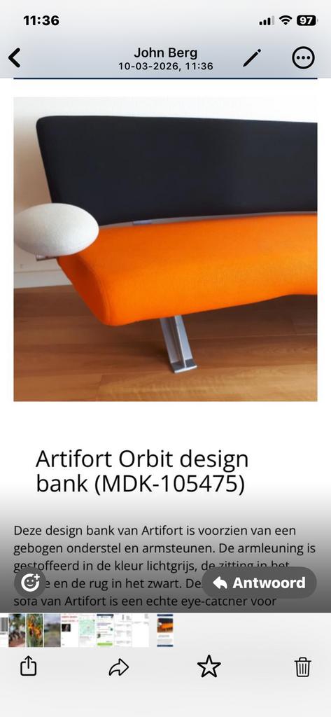 Artifort orbit, Ophalen, Zo goed als nieuw, 75 tot 100 cm, Tweepersoons
