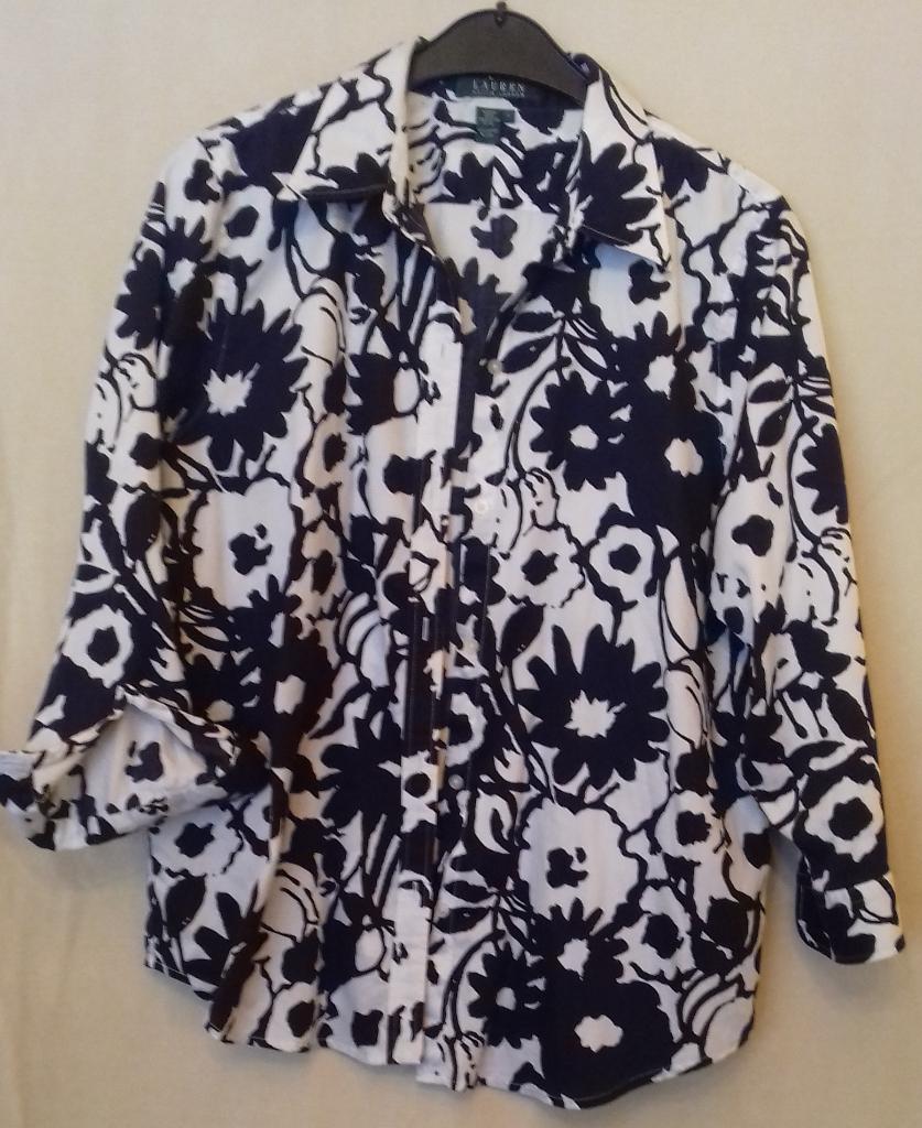 Ralph Lauren Blouse blauw/ wit, Verzenden, Zo goed als nieuw, Maat 42/44 (L), Blauw