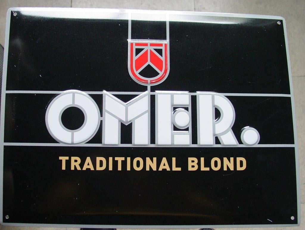 OMER REKLAME BIER -METAAL-, Ophalen of Verzenden, Gebruikt, Reclamebord, Plaat of Schild, Overige merken