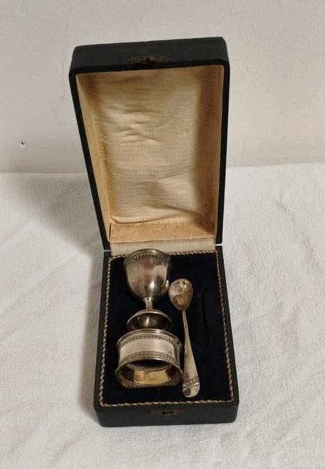 -% Zilver plated lepeltje servetring eierdop spoon eggcup, Ophalen, Zilver