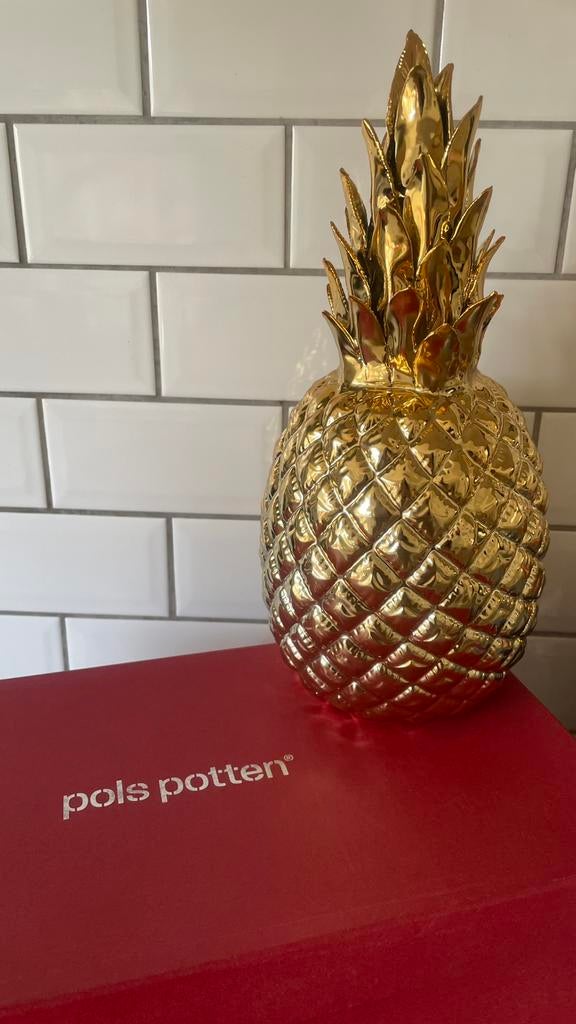 Pols Potten gouden ananas porselein design decoratie - NIEUW, Ophalen, Nieuw, Rond, Overige materialen