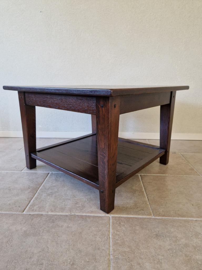 Massief Houten Bijzettafel / Lage Salontafel | Donker Eiken, Huis en Inrichting, Tafels | Bijzettafels, Ophalen, Gebruikt, Nvt