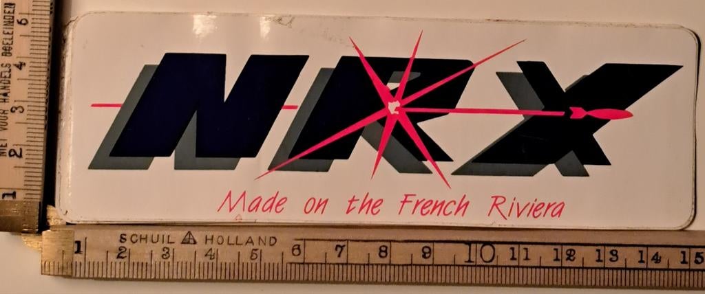 Vintage motor sticker NRX made on the French Riviera, Ophalen of Verzenden, Zo goed als nieuw