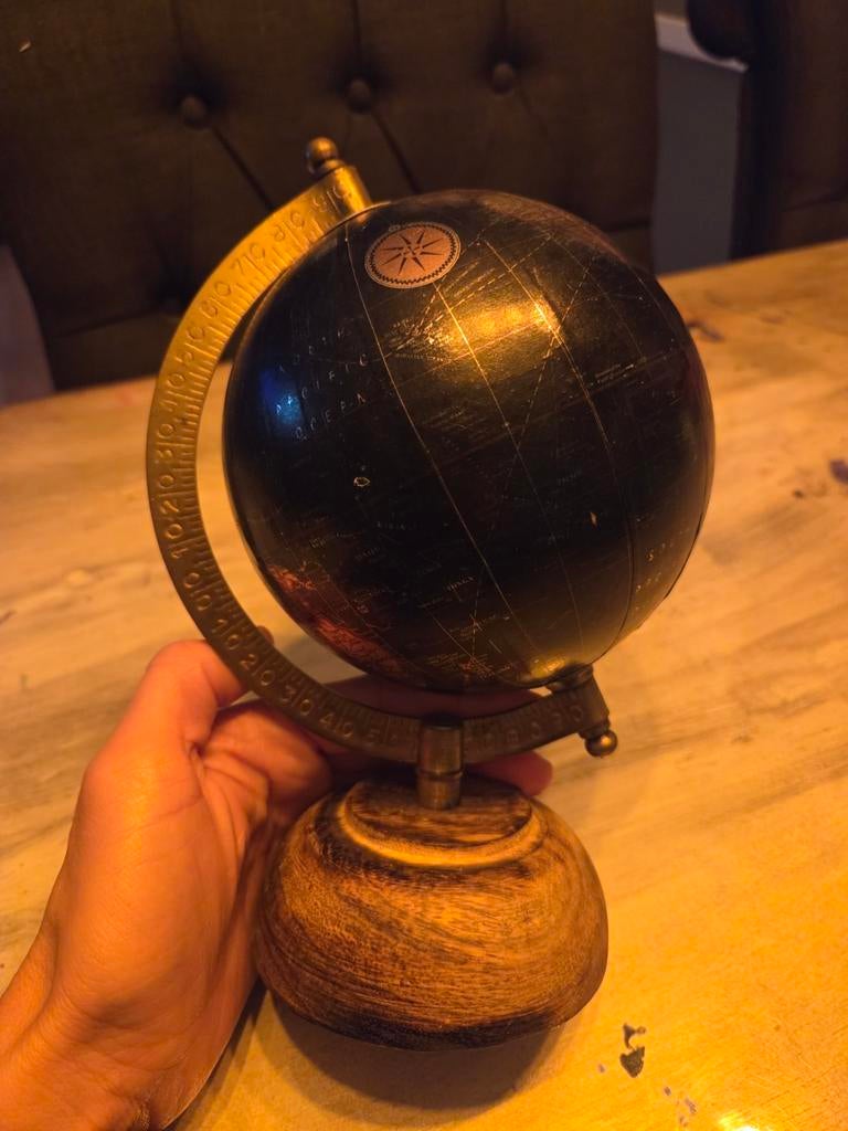 Wereldbol, zwart, goud met hout, Ophalen, Zo goed als nieuw