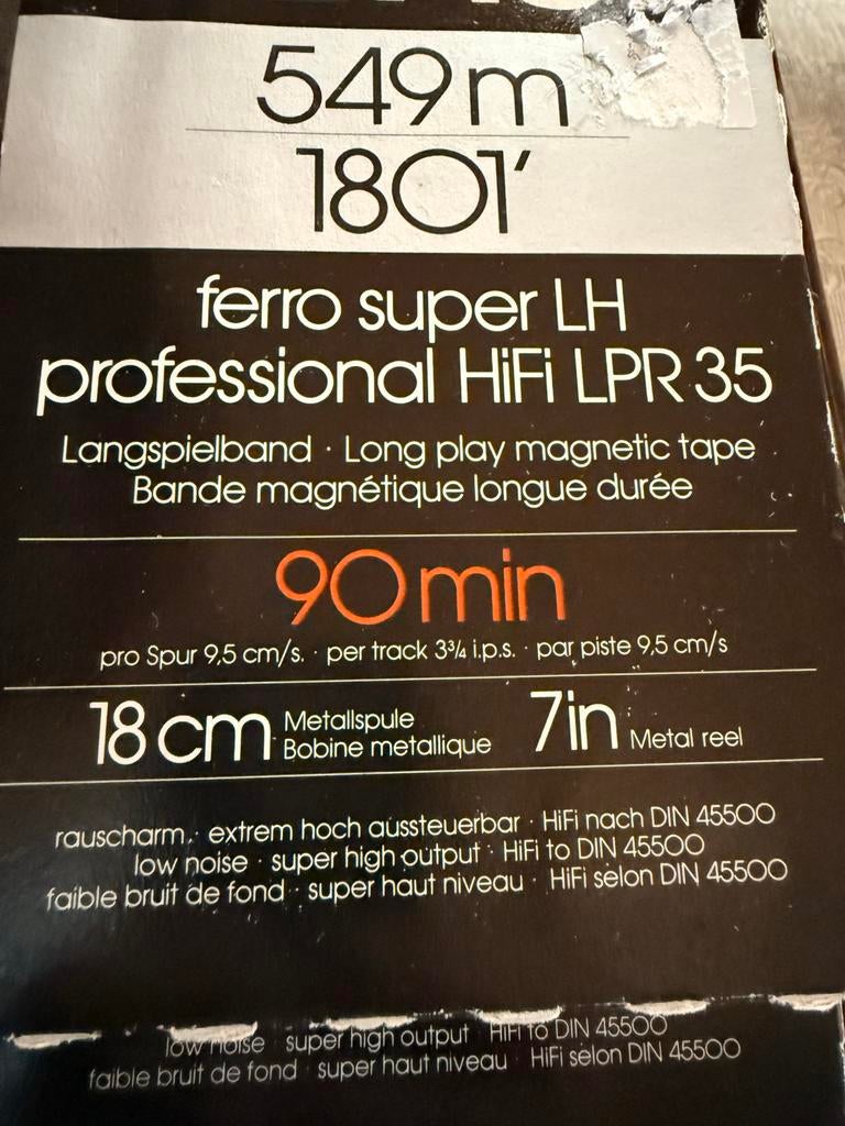 Basf ferro super LH professional HiFi LPR 35 banden, Audio, Tv en Foto, Bandrecorders, Ophalen, Onderdeel, Met banden