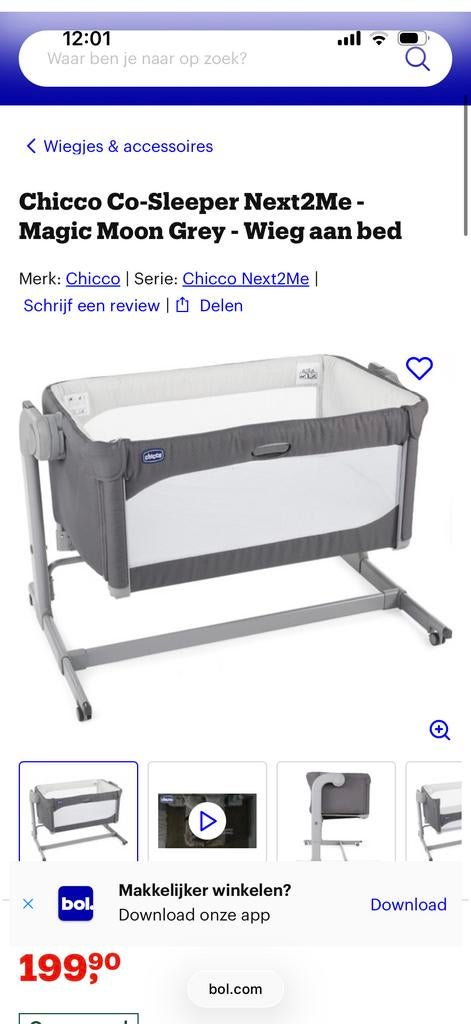 Chicco Next2Me Co-sleeper - Magic Moon Grey, Ophalen, Zo goed als nieuw, Wieg