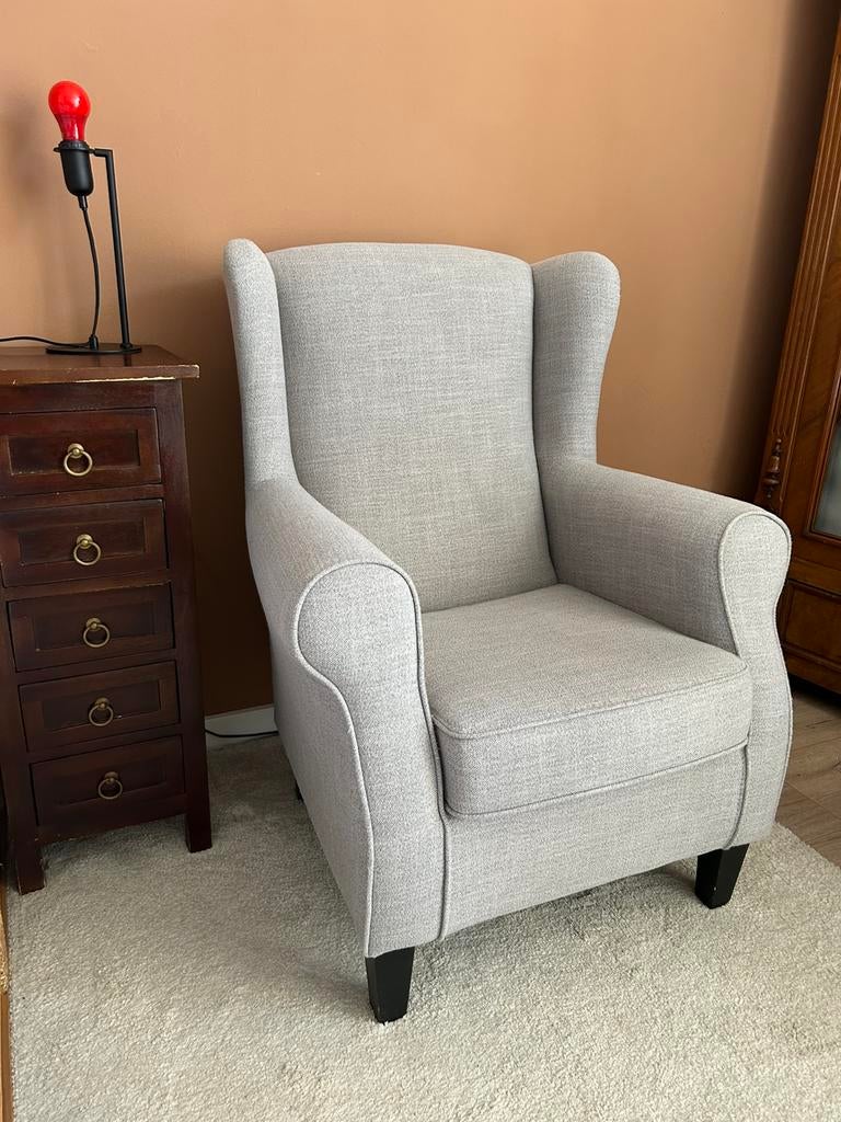 Fauteuil grijs, Huis en Inrichting, Fauteuils, Ophalen, 75 tot 100 cm, Zo goed als nieuw, Stof