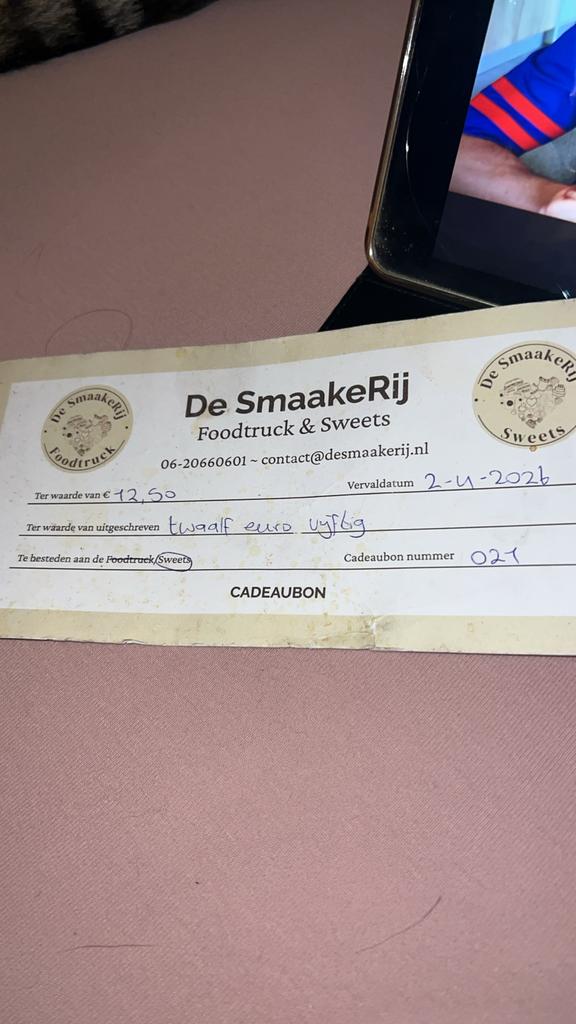 Cadeaubon smaakerij, Eén persoon, Cadeaubon