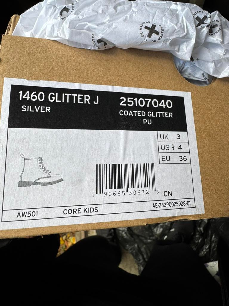 Dr. Martens 1460 Glitter J – Zilver, Ophalen, Nieuw