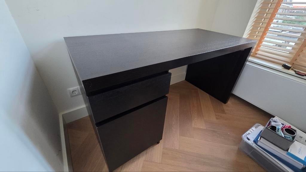 IKEA MALM bureau desk zwart, Ophalen, Zwart, Gebruikt, Met lades