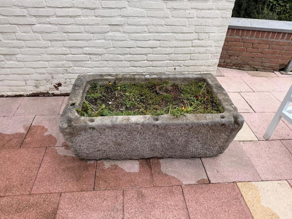 Oude natuurstenen trog / plantenbak – zware stenen bak, Tuin en Terras, Bloembakken en Plantenbakken, Ophalen, Steen, Gebruikt