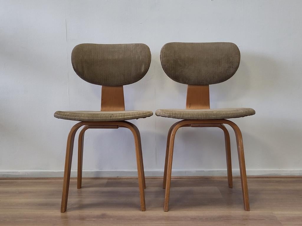 2x vintage Pastoe eetkamerstoel SB02 houten stoel stof, Huis en Inrichting, Stoelen, Ophalen, Gebruikt, Twee, Bruin