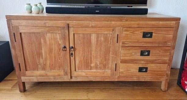 Teak TV kast / dressoir, Ophalen, 100 tot 150 cm, Teakhout, Minder dan 100 cm