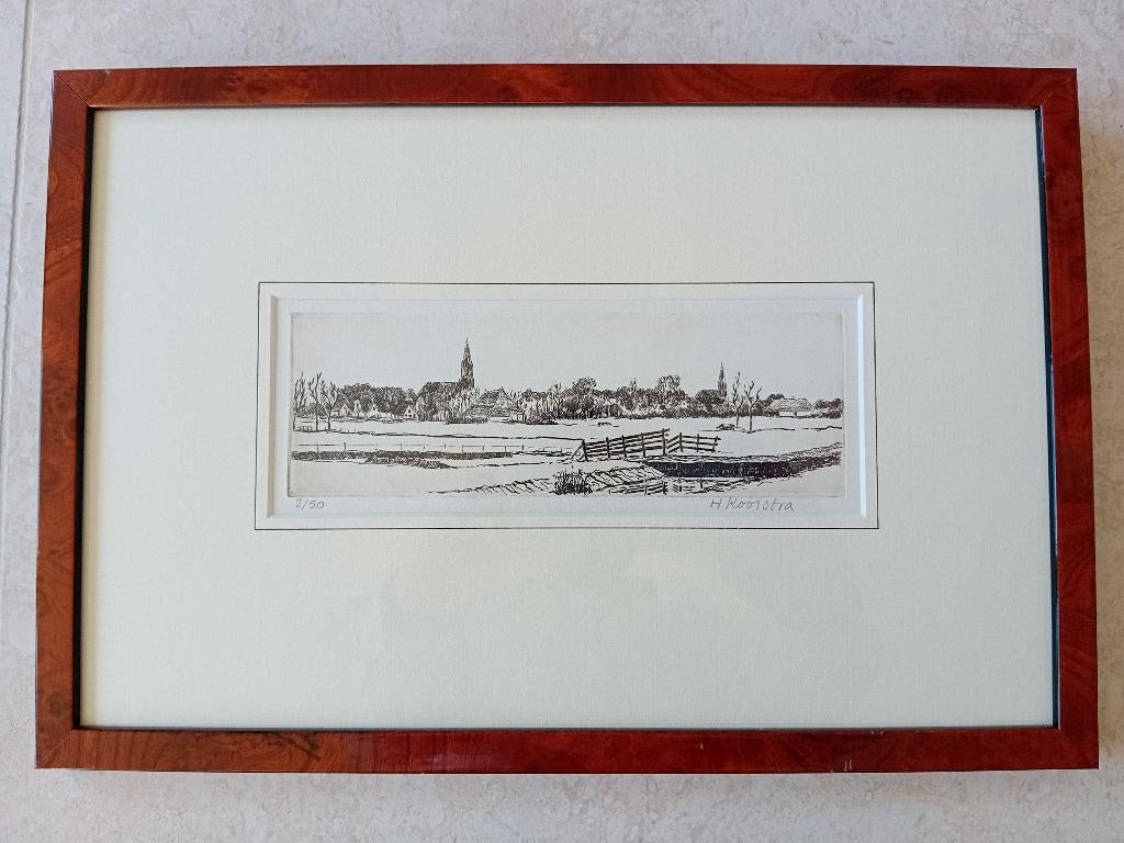 Ets in lijst, Harmen Kooistra (1951)~ 26,5 x 39 cm., Antiek en Kunst, Kunst | Etsen en Gravures, Ophalen of Verzenden