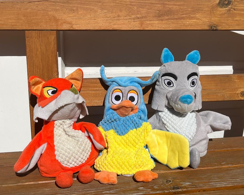 De Fabeltjeskrant handpoppen Meneer de uil Bor de Wolf plus, Ophalen of Verzenden, Overige typen