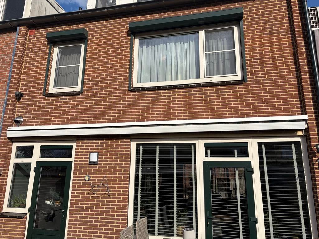 Zonnescherm knikarm systeem 6 meter breed, Ophalen, Gebruikt, 450 cm of meer, Elektrisch