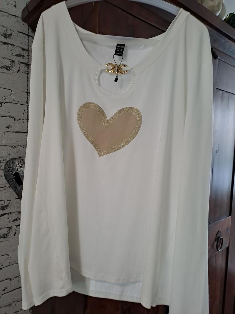 SHEILAY Witte Top met Gouden Hart - Maat 3XL, Wit, Maat 46/48 (XL) of groter, Nieuw, Ophalen of Verzenden