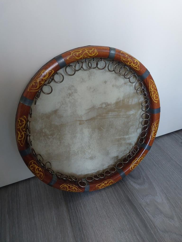Tamboerijn / Handtrommel met metalen ringen ca 42cm doorsnee, Muziek en Instrumenten, Percussie, Ophalen of Verzenden, Gebruikt