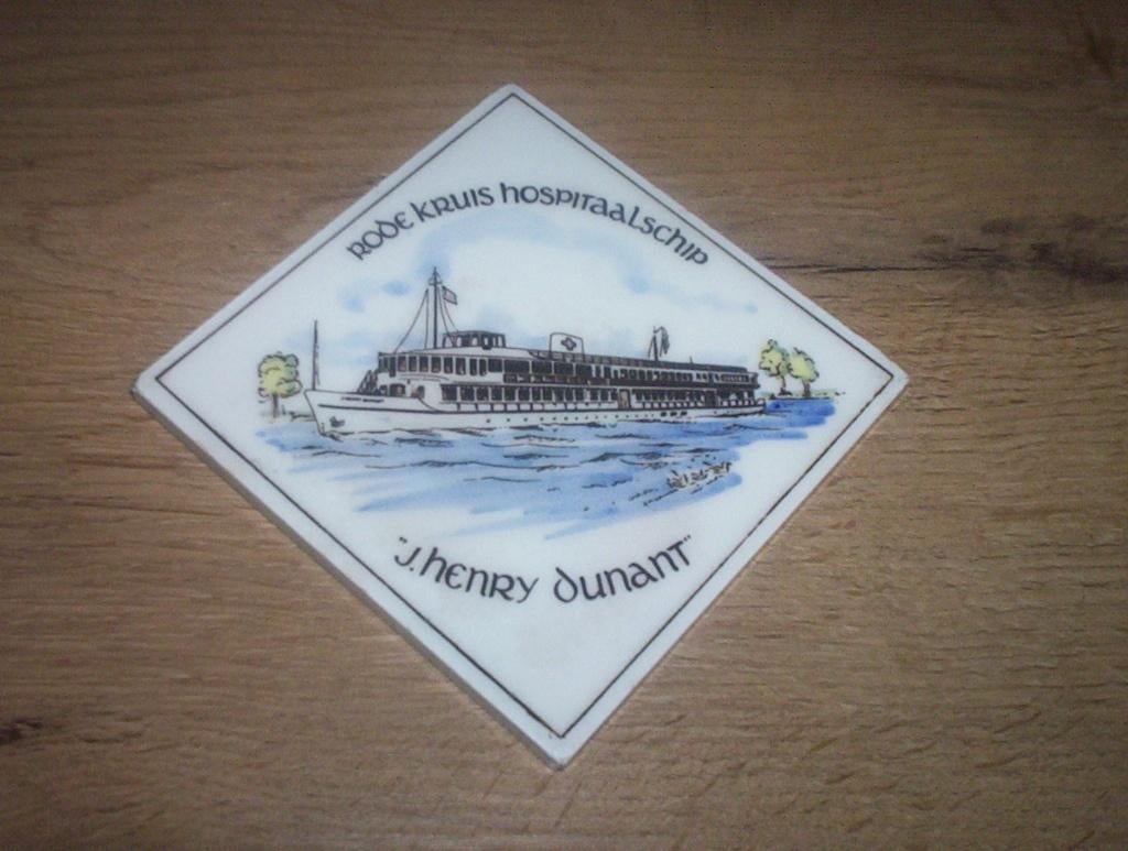 tegeltje j. henry dunant - rode kruis hospitaalschip, Ophalen of Verzenden, Overige soorten, Nederland