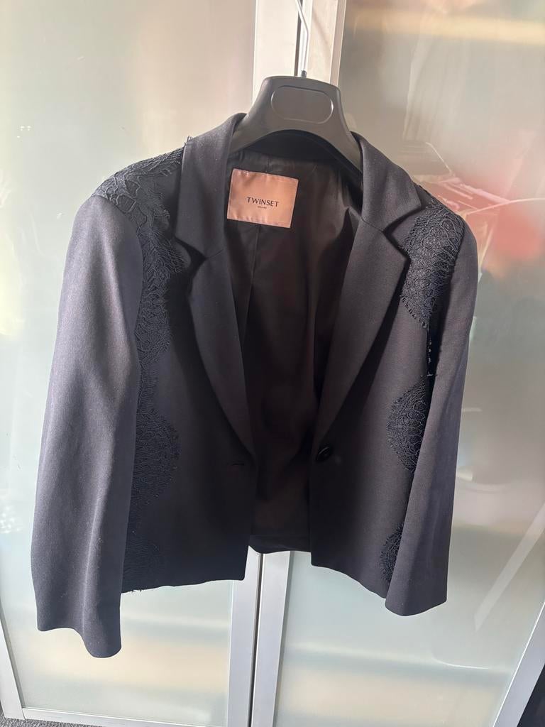 Zwart Twinset jasje met kanten details, Zwart, Ophalen of Verzenden, Zo goed als nieuw, Jasje
