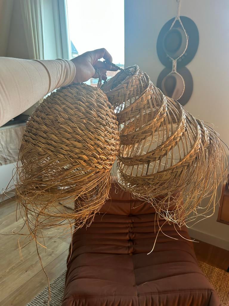 Marokkaanse Zeegras Hanglampen - Handgemaakt, 25 tot 50 cm, Beige, Nieuw, Ophalen of Verzenden