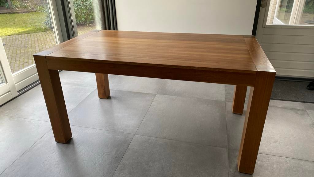 Eetkamertafel noten fineer 160 * 90, Ophalen, Gebruikt, 50 tot 100 cm, 150 tot 200 cm