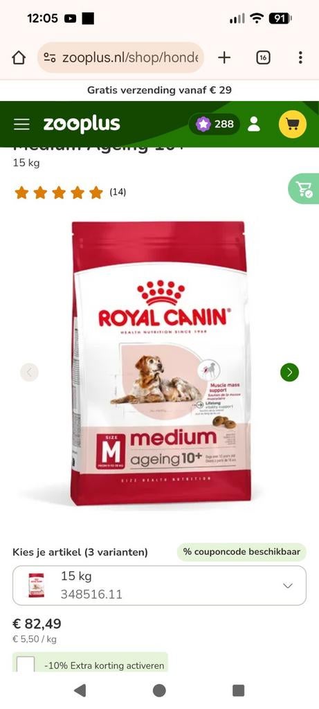Te koop Royal Canin medium ageing 10+, Dieren en Toebehoren, Dierenvoeding, Ophalen, Hond