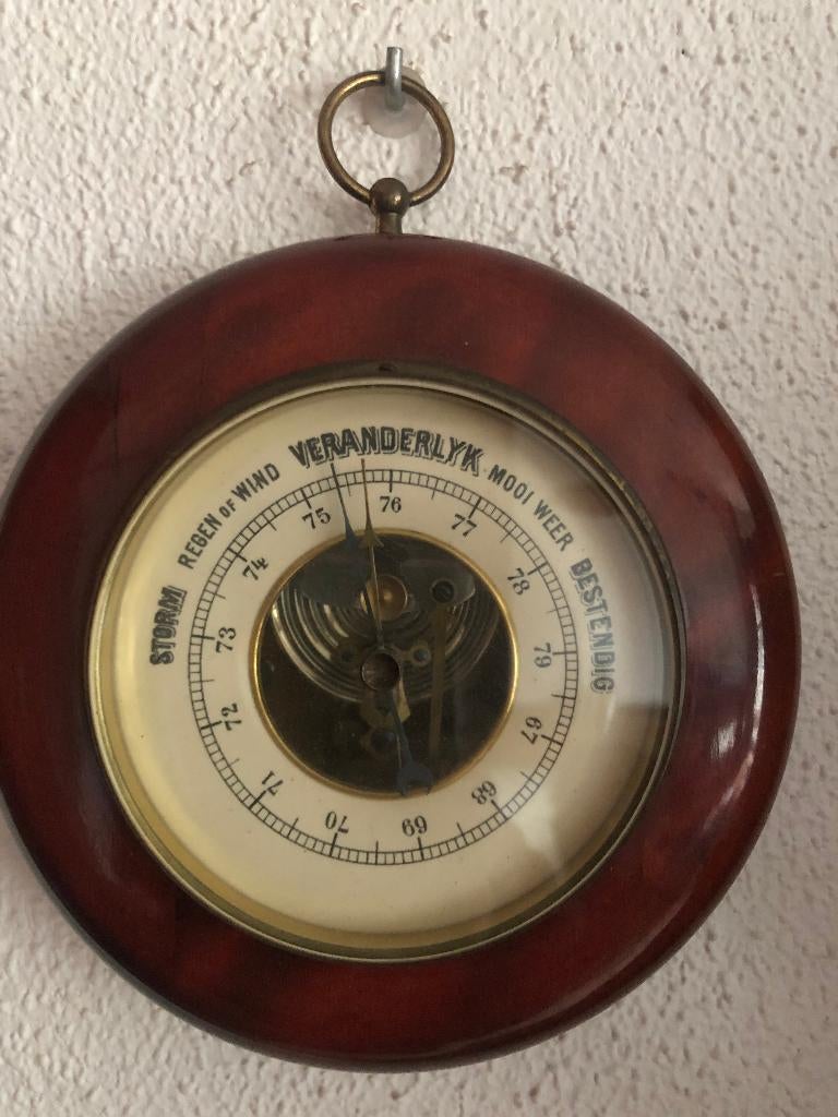 Vintage Barometer in kersenhouten kast, Ophalen of Verzenden, Gebruikt, Barometer