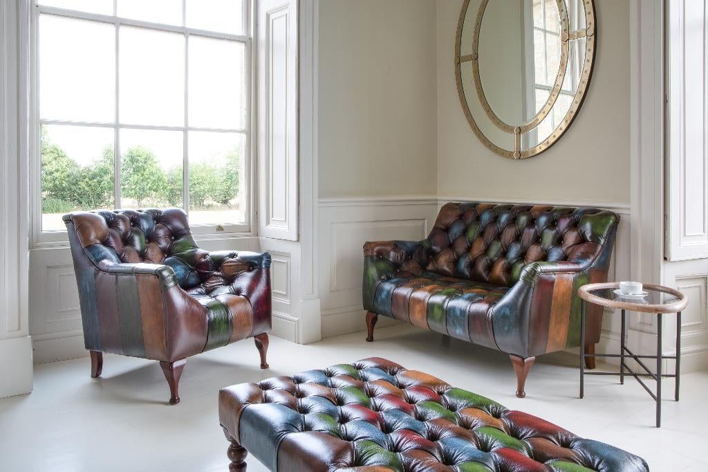 Dallas Patchwork Multicolor chesterfield Antiek leer kleuren, Ophalen of Verzenden, Nieuw, 75 tot 100 cm, Leer