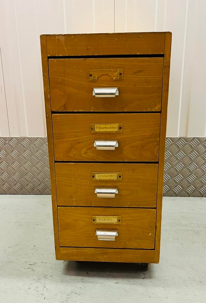 Vintage ladekast ladeblok schoolkast, Ophalen, Minder dan 50 cm, Zo goed als nieuw, 3 of 4 laden