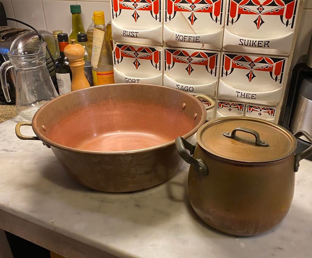 Frans antiek koperen Confiture / Marmiet pan, Huis en Inrichting, Keuken | Potten en Pannen, Ophalen of Verzenden, Zo goed als nieuw