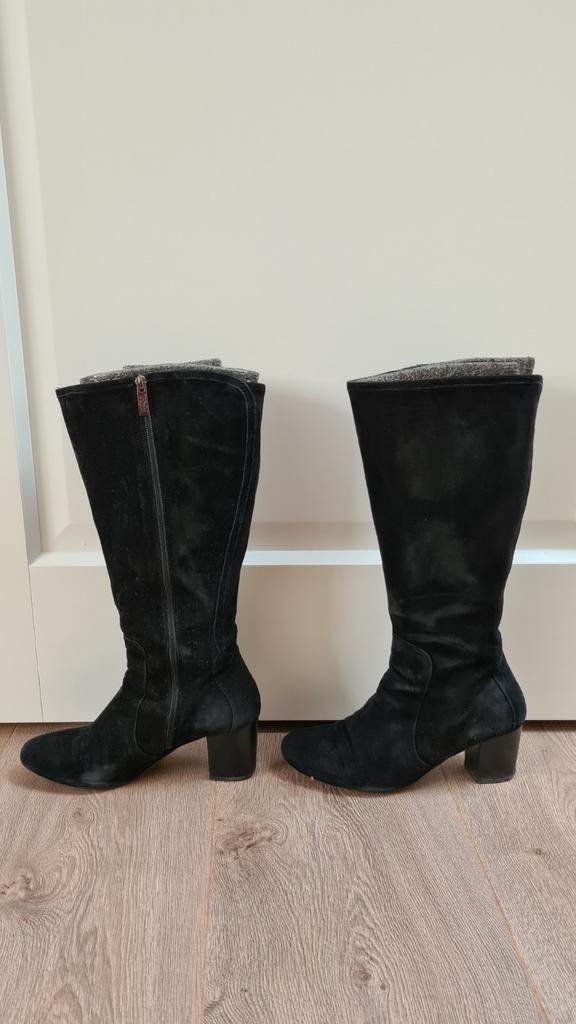 DuoBoots suede hoge laarzen met brede kuit, Hoge laarzen, Zwart, Ophalen of Verzenden, DuoBoots