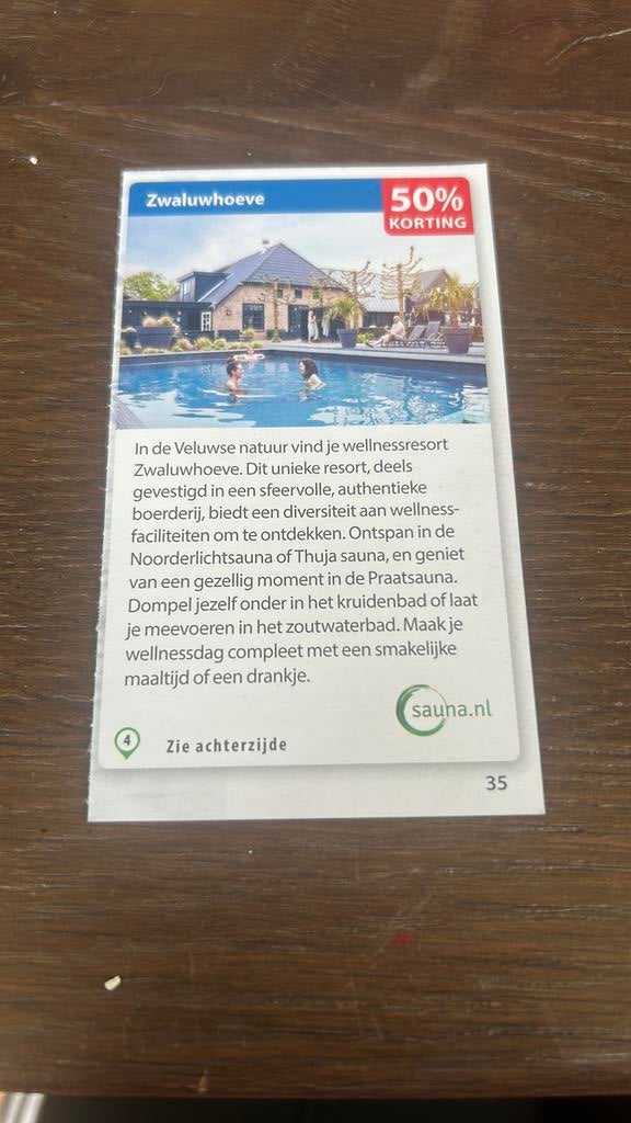 50% korting bij zwaluwhoeve, Twee personen, Kortingsbon, Spa of Sauna