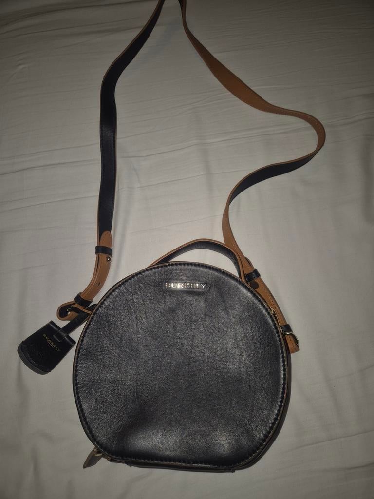 Burkely. Ronde leren tasje. Zwart bruin., Ophalen of Verzenden, Zo goed als nieuw, Zwart