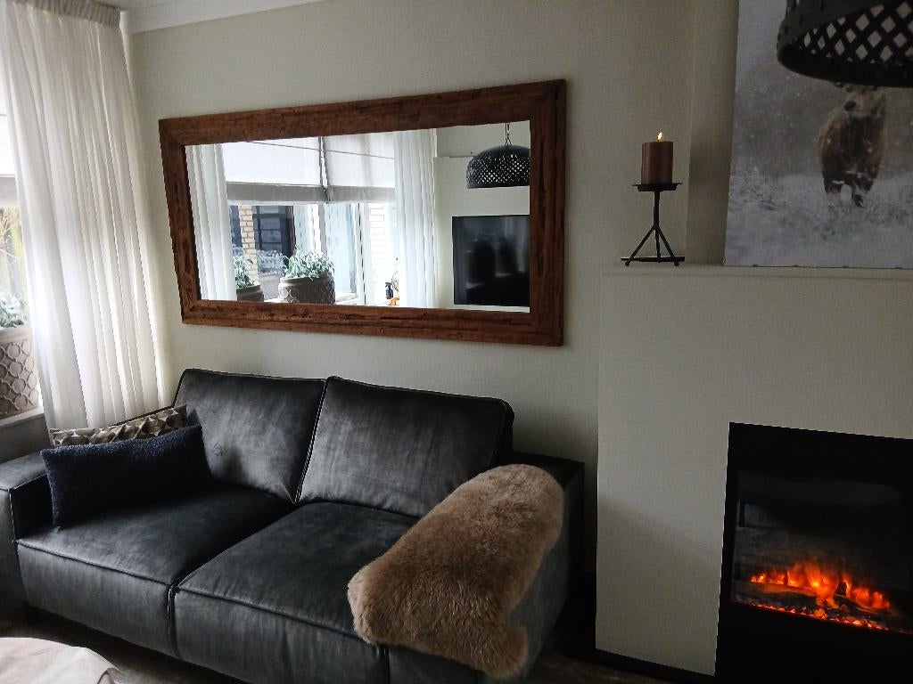 Zo goed als nieuwe spiegel van drijfhout, 100 tot 150 cm, Ophalen of Verzenden, Zo goed als nieuw, 100 tot 125 cm