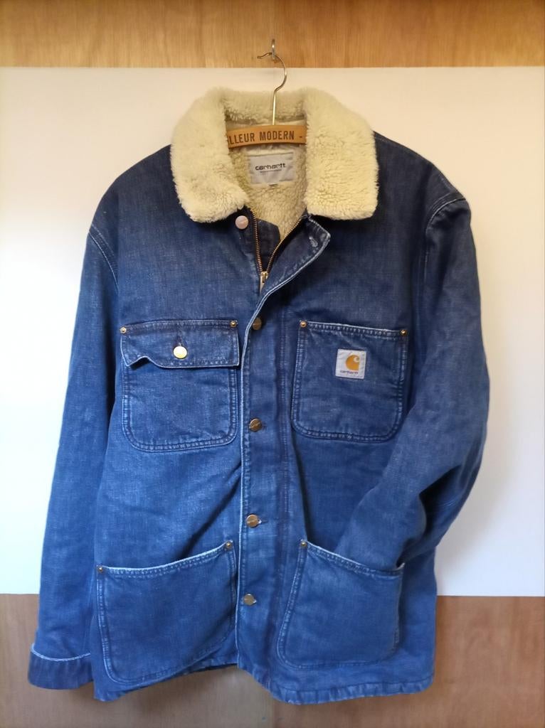 Carhartt denim jacket met sherpa voering – nieuwstaat - L, Ophalen of Verzenden, Zo goed als nieuw, Maat 48/50 (M), Blauw
