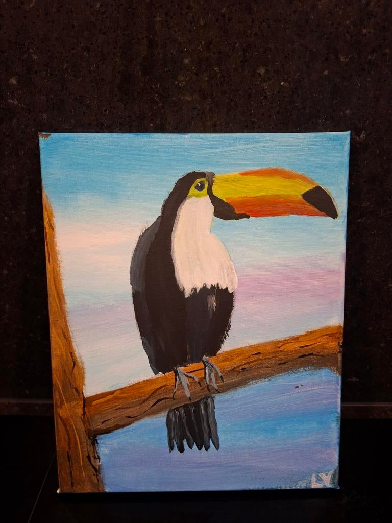 Toekan Schilderij - Acryl op Canvas 24x30 cm, Ophalen of Verzenden